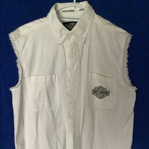 HARLEY DAVIDSON WHITE SLEEVELESS BUTTON DOWN SHIRT